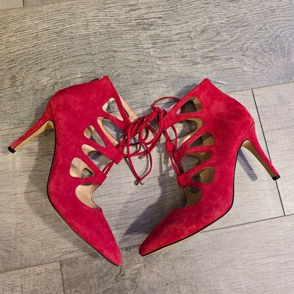 Vince Camuto Bodell Lace Up Dress Pump Heels in red suede 7 NWOB - Picture 4 of 8